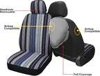 Pariitadin Baja Saddle Blanket Car Seat Covers Front Set with Seat Belt Pads, Washable Breathable Striped Woven Cloth Seat Covers for Cars, Universal Fit Most Cars, Airbag Compatible, Blue