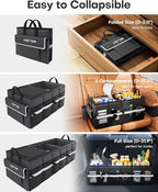 HOTOR Trunk Organizer - Car Organizer with Built-In Leakproof Car Cooler, Collapsible Trunk Organizer with Cooler for SUV, Sedan, with Base Panel (3 Compartments, Black), 35.4"×14.2"×10.6"