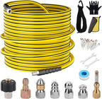 Sewer Jetter Kit for Pressure Washer,Water Jet Drain Cleaning Hose with Corner Rotating Button Spring Nose 1/4" NPT Sewer Cleaning Tool High-Pressure Nozzles,5800 PSI 100 FT