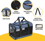 Cat Carrier Airline Approved, Soft-Sided Dog Carrier with Inner Safety Leash, Pet Transport Carrier for Small-Medium Cats Puppies up to 15 Lbs, Collapsible Travel Kitten Carrier Bag -Blue M