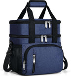 Insulated Lunch Bag for Men & Women, Double Leakproof Lunch Box Soft Cooler Tote with 5 Pockets, 600D Oxford, EVA Lining, Adjustable Strap for Work, Picnic, Beach&Travel-Navy Blue