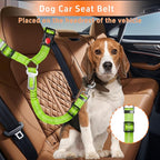 Dog Car Seat Belt - 3 Piece Set Retractable Dog Harness with Adjustable Reflective Seatbelt for Vehicle Headrests - Heavy Duty & High Elastics - Green