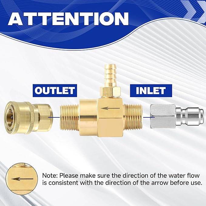 JOEJET Downstream Injector for Pressure Washer, Fixed Chemical Injector Kit with 3/8 Inch Quick Connect, 10 Ft Siphon Hose, 3-5 GPM