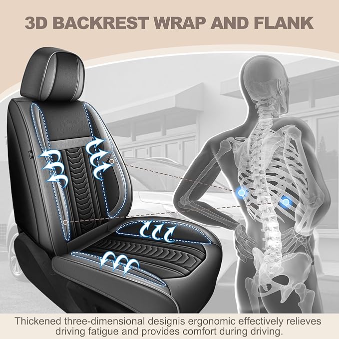 TTX LIGHTING for Mazda Mazda 3 2007-2019 Seat Covers: Waterproof Leather Seat Protector with Airbag Compatible (2 Front Seats,Black&Gray)
