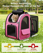 Pecute Cat Backpack Carrier Expandable, Pet Backpack for Cats & Small Dogs Up to 11lbs, with 4-Side Breathable Mesh, Multi-Entry & Lockable Zippers for Travel, Hiking, Camping - Hands Free, Pink