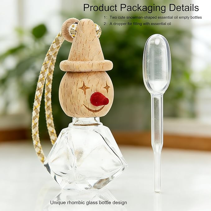 2 Pack Refillable Car Air Freshener Hanging Diffuser, Empty Glass Bottle with Wooden Cap, Drift Car Air Freshener for Essential Oils, Long Lasting Car Fresheners - Car Accessories-A-4