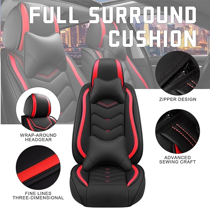 CTDS Car Seat Covers for Chevy Malibu 2000-2026, Stylish Sport Seat Cover, Premium Nappa Leather Car Seat Cover. Automobile Seat Covers Sets.(Luxury 2 Seats/Black Red)