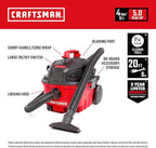 CRAFTSMAN CMXEVBE17040 4 Gallon 5.0 Peak HP Wet Dry Vac, Portable Shop Vacuum Wet and Dry with Filter, Hose and Attachments for Home and Automotive Cleaning
