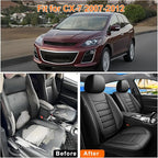 CX-7 Car Seat Covers Custom Fit for Mazda CX-7 2007-2012, Full Coverage Premium Leather Waterproof Breathable Seat Covers Automotive Seat Protectors, Airbag Compatible(Full Set, Seats, Black)