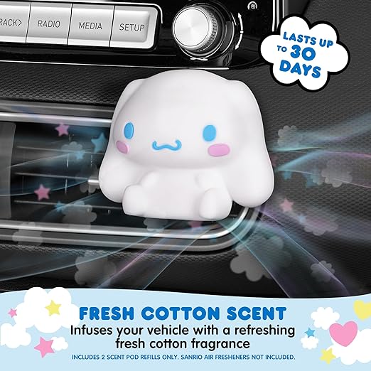 Hello Kitty Car Air Freshener Refills 2-Pack - Fresh Cotton Scent – Cute and Long-Lasting Cinnamoroll Car Accessories, Odor Eliminator, Fun Scents, 30 Days Freshness (2 Refills)