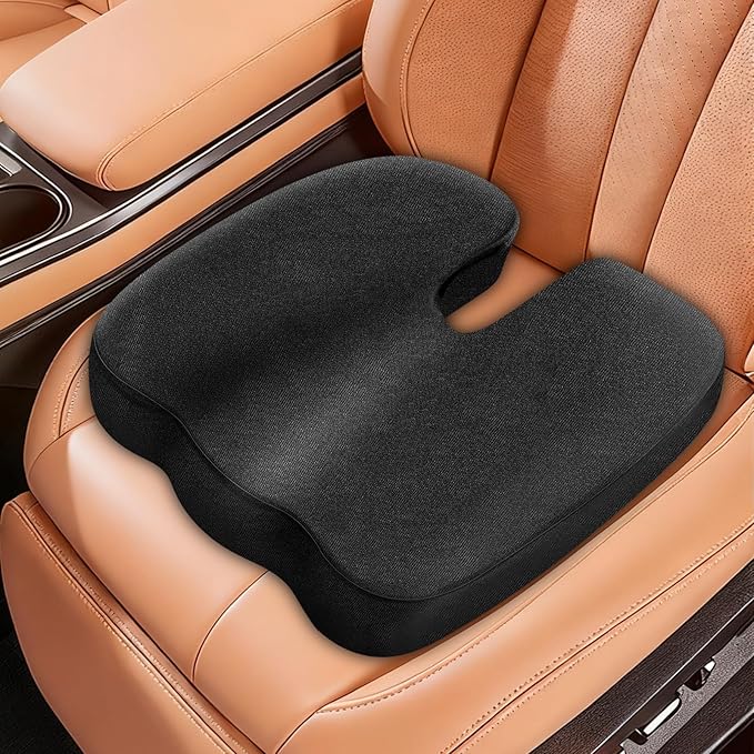 Car Seat Cushion for Sciatica Pain Relief, Extra Large Ergonomic Memory Foam Seat Pad for Lower Back & Tailbone Support, Cushion for Long Driving, Office Chair, Truck, Wheelchair - Black