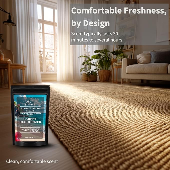 Lapew Hibiscus Island Carpet Deodorizer Powder - Pet Safe Freshener for Vacuuming | Scented Odor Eliminator for Home | 16 oz