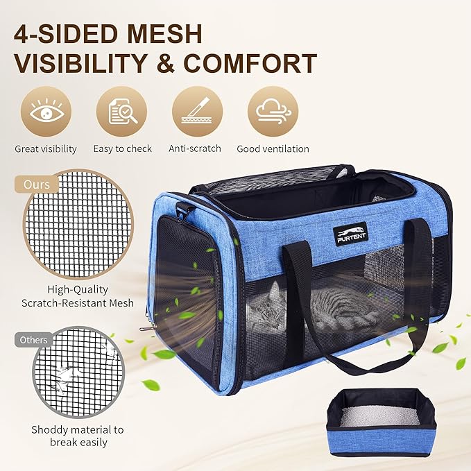 TSA Pet Carrier Airline Approved for Small Cats and Puppy, Cat Carrier Soft Fits Pets Up to 15 lbs, Dogs Carrier Bag with Litter Box Foldable, Ideal for Travel, Car Rides, and Vet Visits