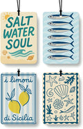 Blue Coastal Beach Car Air Freshener 4 Pcs, Retro Summer Beach Fish Seashell Lemon Hanging Air Freshener for Cars Closet Drawer Books, Beachy Car Accessories Mirror Decor for Women