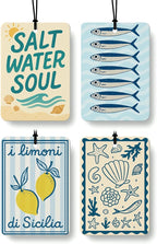 Blue Coastal Beach Car Air Freshener 4 Pcs, Retro Summer Beach Fish Seashell Lemon Hanging Air Freshener for Cars Closet Drawer Books, Beachy Car Accessories Mirror Decor for Women