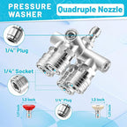 Quadruple Pressure Washer Tips, 4 in 1 Power Washer Nozzle, 4 Nozzle for Pressure Washing with 16PCS Power Washer Spray Nozzles (0, 15, 25, 40 Degree), 1/4 Inch Quick Connect, 5000 PSI