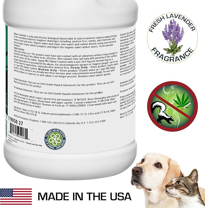 Rochester Midland PRS Stain & Odor Eliminator- 1 Gallon, Enzyme Urine Odor Eliminator, Carpet Cleaner Spray, Fresh Lavender Fragrance for Strong Odor, Dog Pee and Cat Urine Enzyme Cleaner Destroyer
