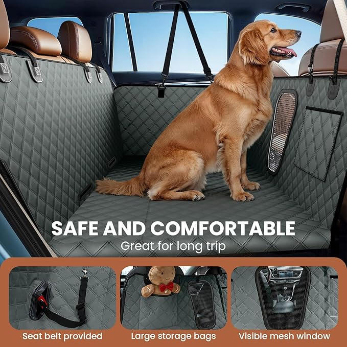A-Pce 600D Heavy Duty Dog Car Seat Cover for Back Seat,2025 Upgraded Hard Honeycomb Bottom Back Seat Extender for Dogs- Holds 600lbs,Waterproof Scratch Proof Nonslip Dog Hammock for SUV,Grey