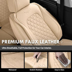 Coverado Front Car Seat Covers, Faux Leather Oil-Resistant Non-Slip Cushions, Universal Fit for Sedans, Pickups, SUVs, Waterproof Seat Covers, Car Seat Protectors – Beige