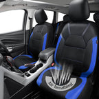 CAR PASS Leather Car Seat Covers Front Seats Only, with Air Mesh Front Seat Covers Breathable, Cool Automotive Seat Cover 2 Pack, Universal Fit Most Cars,SUV,Truck,Van Airbag Compatible(Black & Blue)
