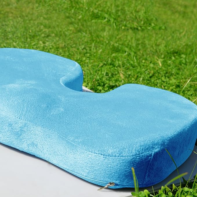 Bookishbunny 2pc High Resilience Memory Foam Seat Chair Waist Lumbar Back Support Cushion Pillow Car Office Home (Light Blue)