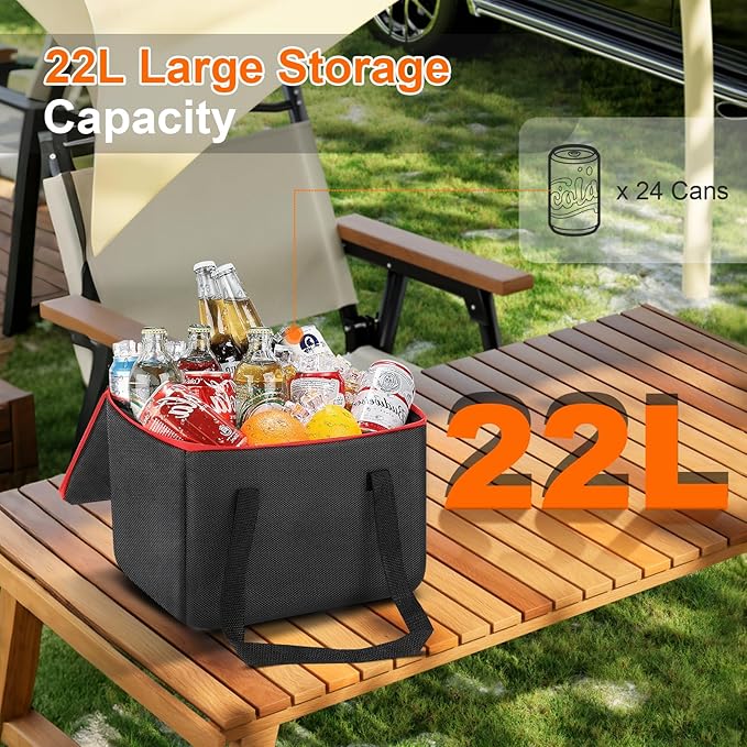 Portable Soft Cooler Bag, Collapsible Insulated Leak-Proof Car Cooler Bag, Insulated Ice Chest with Waterproof Zipper, Leak-Proof Organizer for Cars, Fits Most Vehicles, Red