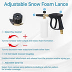Short Pressure Washer Gun with Foam Cannon, Soap Gun for Pressure Washer, 1/4 Inch Quick Connector, with 7 Nozzle Tips, Container Capacity: 1 Liter