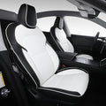 Custom Fit Seat Covers for 2025 2026 Tesla Model Y Juniper (5-Seater) - Ventilated Seats & Rear Screen Compatible - Nappa Leather Full Set Car Seat Protectors (Black+ White, Model Y 2025)