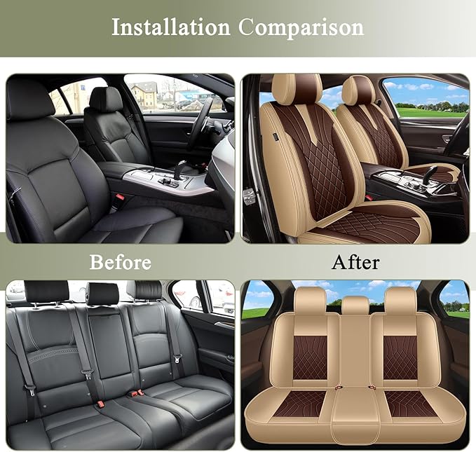 Full Set Seat Covers Fit for Toyota 4Runner 2003-2025 2026: Breathable Leather Car Seat Covers - Waterproof Car Seat Protector Compatible Airbag (Beige)