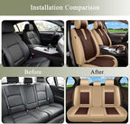 Breathable Car Seat Covers for Honda Pilot 2016 2015 2014 2013 2012 2011 2010 2009 2008 2007 2006 2005, Perforated Leather Full Set 5 Seats, for Honda Pilot Accessories (Beige&Brown)