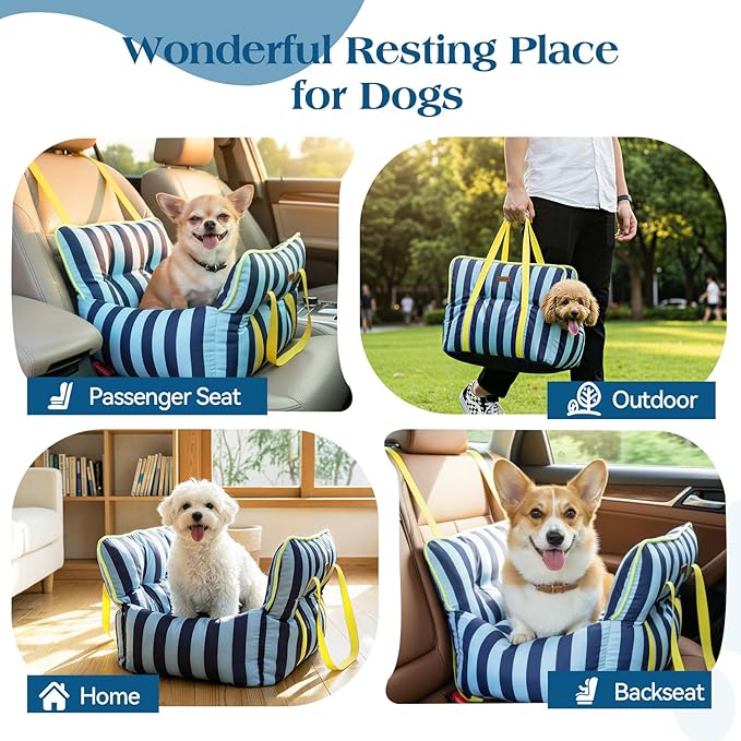 Dog Car Seat for Small Dogs, Small Dog Car Seat Under 20 lbs Soft Pet Booster Seats with Safety Belt Portable Travel Carrier Bed, Blue