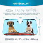 2 Dogs Driving Front Windshield Sun Shade - Accordion Folding Auto Sunshade for Car Truck SUV - Blocks UV Rays Sun Visor Protector - Keeps Your Vehicle Cool - 58 x 28 Inch