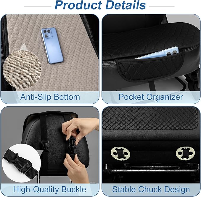 Linen Car Seat Covers Front Seat Covers, Breathable Cloth Fabric Car Seat Protector with Storage Pocket Anti-Slip Car Seat Protector Universal Fit for 98% Cars SUV Trucks (2Pack Black)