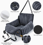 MIXJOY Dog Car Seat for Small/Medium Dogs up to 25 lbs, Multi-Functional Dog Carrier for Car with Detachable Washable Cover, Pet Travel Bed with Clip-On Safety Leash, Grey