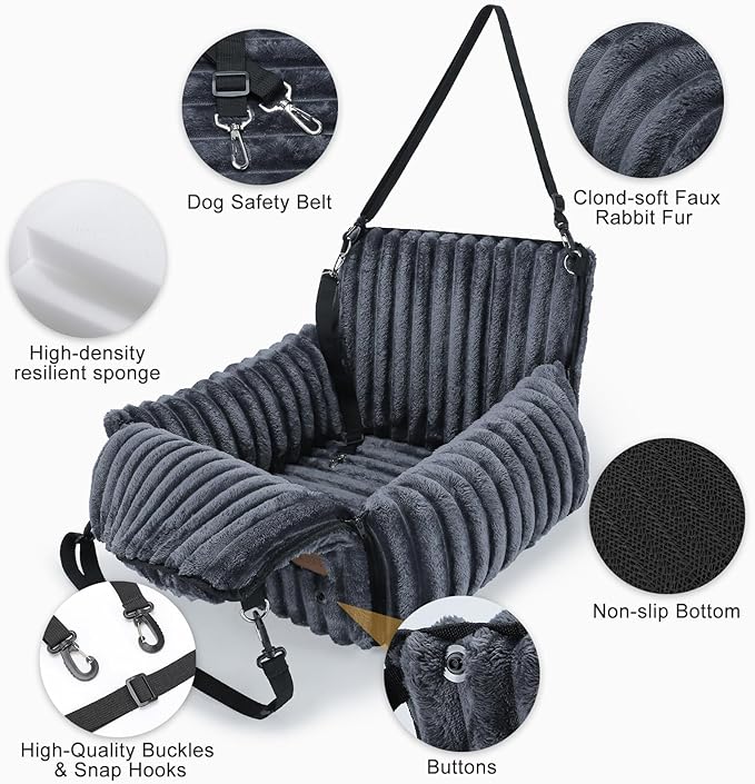 MIXJOY Dog Car Seat for Small/Medium Dogs up to 25 lbs, Multi-Functional Dog Carrier for Car with Detachable Washable Cover, Pet Travel Bed with Clip-On Safety Leash, Grey