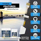Rubber Liquid Waterproof Sealant, TUFINEIN 53oz/1.5kg Neutral Gray Quick Drying Multi Surface Foundation Leak Repair - Roof Gutters Basement Sealer Waterproof - Indoor & Outdoor Flexible Rubber Paint