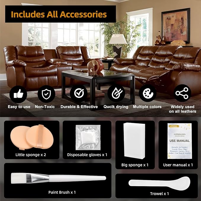 Leather Recoloring Balm, Leather Color Restorer, Leather Restorer for Couches, Leather Scratch Remover, Leather Scratch Repair, Leather Repair Kit for Furniture, Leather Dye (Black)