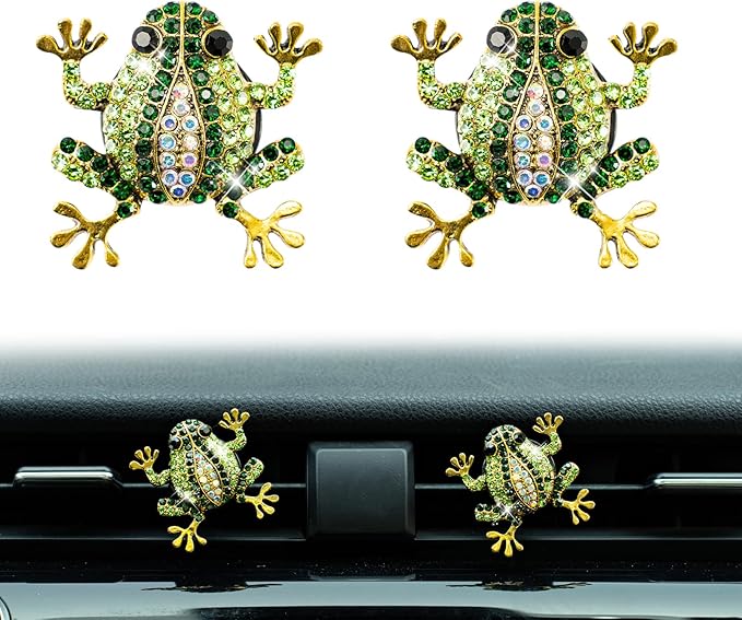 2Pcs Tree Frog Air Freshener Vent Clip, Cute Air Diffuser Clips, Bling Rhinestone Car Outlet Decor, Frog Car Accessories for Women
