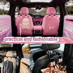 7Pcs Cute Pink Bow Car Air Freshener Vent Clips and Headrest Hooks Set for Women, Charm Car Interior Accessories for Truck Suv Dashboard Diffuse Home Office Vent Decoartion，Girly Gifts for Her
