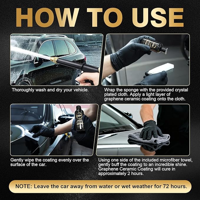 20H Professional Graphene Ceramic Coating for Cars: Car Detailing Kit, 10+ Years Protection, Hydrophobic, Scratches & UV Resistant, High Gloss Finish, Easy Application, 70 ml