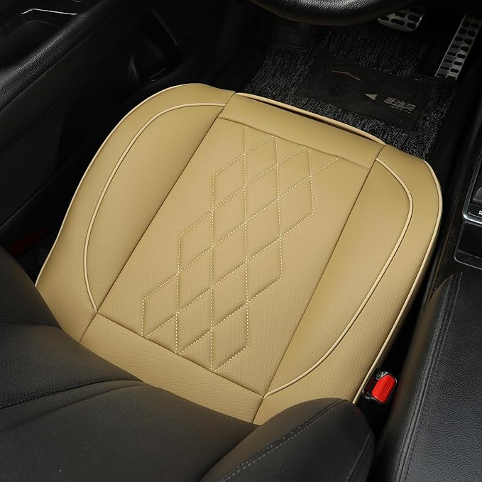JOJOBAY 2pack Leather Car Seat Cover,Bottom Seat Covers for Cars,Front Seat Protector,Fit for 95% of Vehicles - Padded,Anti-Slip,Premium Leather(2 PCS,Beige)