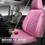 CAR PASS Piping Luxury Leather Two Front Car Seat Covers, Cute Girly Waterproof Anti Slip Seat Covers Compatible with Front Seat Armrests,Universal Fit for Suvs,Vans,Trucks,Airbag Compatible(All Pink)