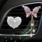 2 Pcs White Bling Rhinestone Heart + Pink Butterfly Clip Accessories Air Conditioning Outlet Clip Car Air Freshener Dashboard Accessories Charm Car Inter Decor Cute Interior Accessories for Women