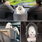 Console Dog Car Seat Cat Carrier - Pet Car Booster Seat on Cars' Armrest Travel Bags for Cats Dogs with Easy Carrying Strap Dog Travel Carrier with Safety Tethers