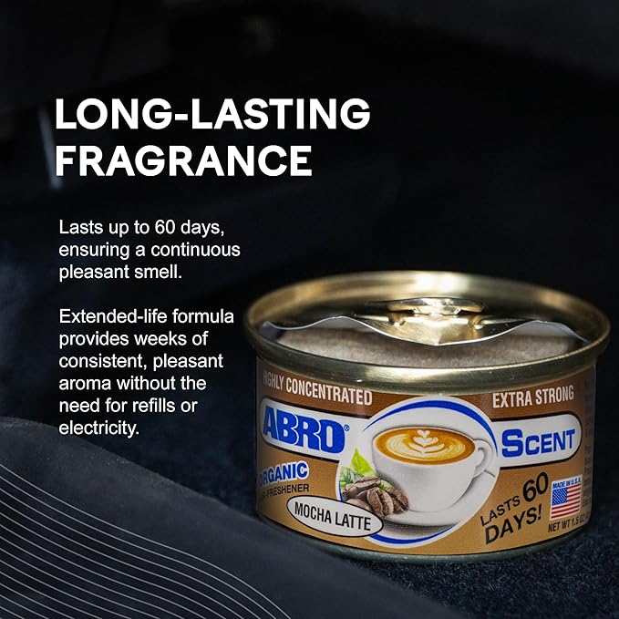 ABRO Car Air Fresheners: Canned, Spill Proof Airfreshener for Home, Office, or Car Accessories Interior, Lasts Up to 60 Days - 3Pack Mocha Latte Scent