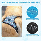 FURRYFECTION Plaid Dog Harness for Large Dogs, Reflective No Pull Adjustable Pet Vest with Front Clip, Leash, Easy Control Handle and Seat Belt, Blue&White, L