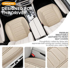 2 Pack Front Leatherette Seat Covers Faux Leather Bottom Car Seat Covers, Super Breathable,Anti-Slip,Universal Seat Covers for Cars,Full Wrapping Edge Fit for Most Sedans SUV Pick-up (2 Pack Beige)