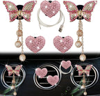 Pink Heart & Butterfly Air Vent Clips, 4 Pcs Bling Heart & Butterfly Air Fresheners Vents Clips Diamond Car Interior Decor Bling Cute Pink Car Accessories Decoration for Women + Heart Mask Hook