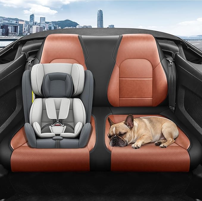 for Ford Mustang Convertible Seat Cover 2015 2016 2017 2018 2019 2020 2021 2022 2023 2024 2025 2026 Custom Fit Seat Cover Full Set (Convertible-Brown+Black)