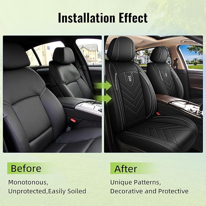 AOMSAZTO Front Seat Covers Fit for Nissan Maxima 2011-2023 Waterproof Faux Leather Car Seat Cover Compatible with Airbag(2PCS Front, Black)